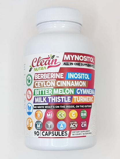 Clean Nutra Berberine Supplement with Ceylon Cinnamon, Bitter Melon, Inositol, Gynema Sylvestre, Milk Thistle, Turmeric Extract Berberis HCL Phytosome Capsules Vegan Supplements