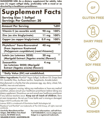 Solgar Digital Defense Eye Vitamin and Mineral Supplement, Support Eye Health with Vitamin C, Zinc & Resveratrol Supplement, Lutein and Zeaxanthin, Age-Defying Nutrition for Adults, 30 Servings