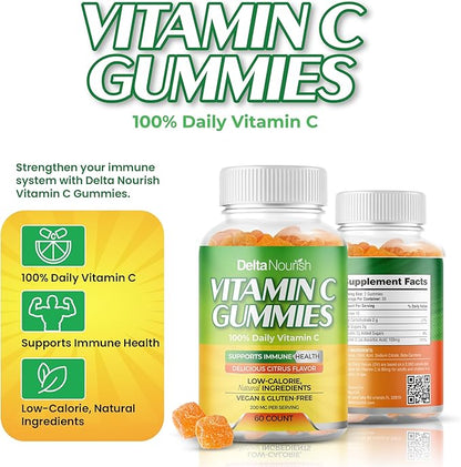 Vitamin C Gummies - Immune Support Supplement - 200mg Vitamin C Per Serving - Non-GMO, Gluten-Free, Natural Citrus Flavor - Antioxidant Support - 60 Gummies (5)