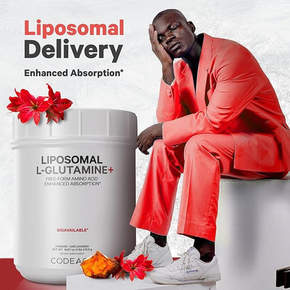 Codeage Liposomal L-Glutamine Powder - High-Potency L-Glutamine 5,000 mg per Serving - 3-Month Supply - Liposomal Delivery, Free-Form Amino Acid, Unflavored Glutamine - Non-GMO Gluten-Free - 16.67 oz