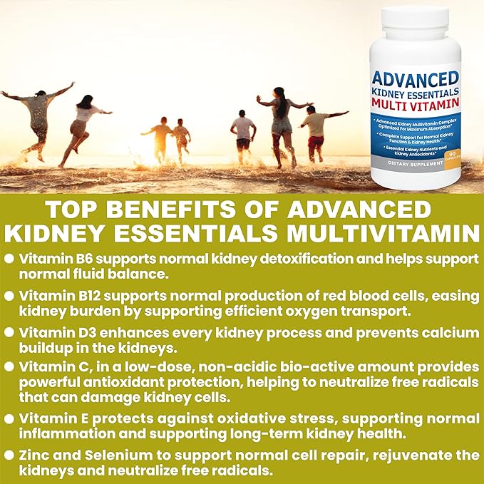 Advanced Kidney Essentials Multivitamin. Kidney Support Supplement for Complete Kidney Health. Kidney Health Supplement with Renal Vitamins 30 Caps