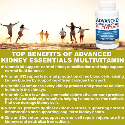 Advanced Kidney Essentials Multivitamin. Kidney Support Supplement for Complete Kidney Health. Kidney Health Supplement with Renal Vitamins 30 Caps