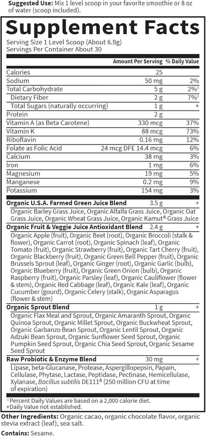 Garden of Life Raw Organic Perfect Food Green Superfood Juiced Greens Powder - Chocolate, 30 Servings (Packaging May Vary)