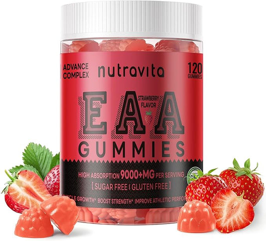 EAA Gummies 120 Gummies (Strawberry), 9000 mg Essential Amino Acids - All 9 Essential Aminos (EAA) and All Branched-Chain Aminos (BCAAs), Non-GMO, Gluten Free, Vegetarian Friendly
