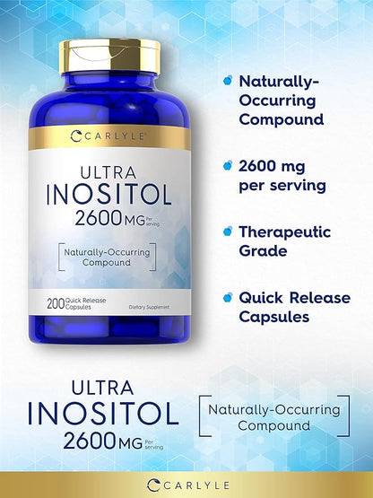 Carlyle Inositol Supplement | 2600mg Capsules | 200 Count | Non-GMO, Gluten Free Myo-Inositol Supplement