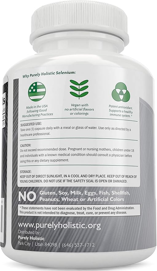 Selenium 200mcg - 365 Vegan Capsules not Tablets - Pure & Yeast Free L-Selenomethionine for Improved Absorption - Thyroid, Heart, and Immune System Support - Antioxidant Trace Mineral - Made in USA