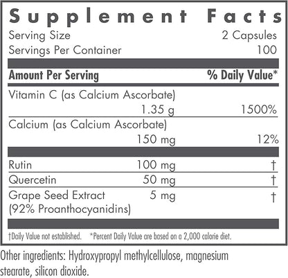 Nutricology Esterol Ester-C - Vitamin C 1350mg Supplement, Immune Support, Calcium Ascorbate with Bioflavonoids, Ascorbic Acid, Rutin, Quercetin, Vegan Capsules - 200 Count