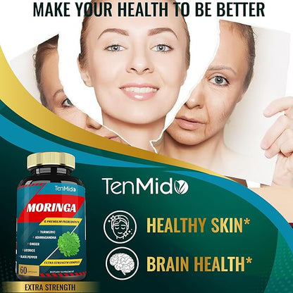 2 Packs Moringa Capsules, 4 Months Supply with Turmeric, Ashwagandha, Ginger, Licorice, Black Pepper | Immune Support, Energy Booster | Oleifera Leaf Herb Supplements