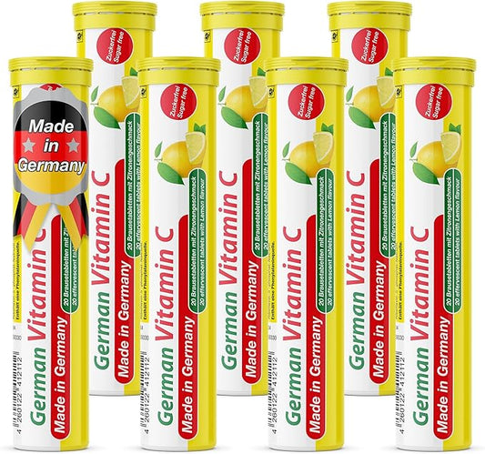 T&D German Vitamin C 180 mg - 140 Vegan Drink Effervescent Tablets - Lemon Lime Flavor - Made in Germany