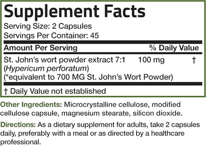 Bronson St. John's Wort 700 MG per Serving Hypericum Perforatum Supports a Positive Mood - Non-GMO, 90 Vegetarian Capsules