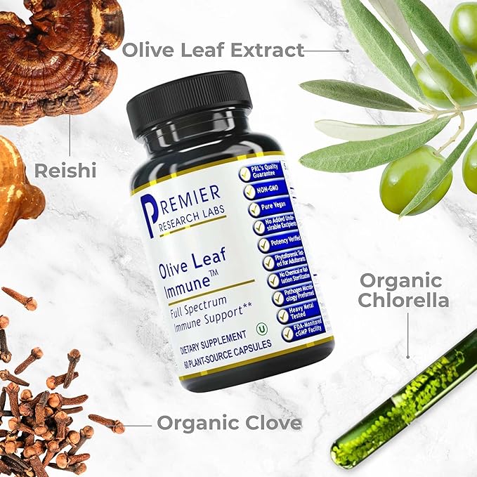 Premier Research Labs Olive Leaf Immune - Olive Leaf Extract Capsules, The Olive Leaf Pills with Phytonutrient Oleuropeinm, Herbal Supplement for Immune & Heart Health Support - 60 Vegetarian Capsules