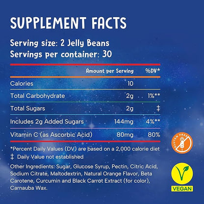 Vitamin C Super Jelly Beans Immune Support Supplement, 80mg, Chewable Gummy Jellybeans for Kids, Vegan and Gluten Free, Natural Orange Flavor, 60 Beans