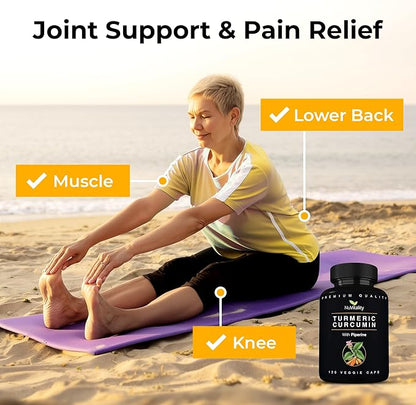 Turmeric Curcumin with Black Pepper Extract (Piperine) - 120 Veggie Tumeric Capsules - Premium 95% Standardized Curcuminoids - High Absorption & Potency - Joint Support Supplement