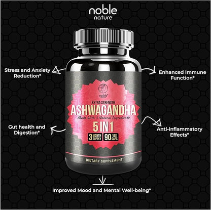 Ashwagandha Supplement with Turmeric, Rhodiola Rosea, Ginger Root, and Black Pepper Extract - 90 Veg Capsules