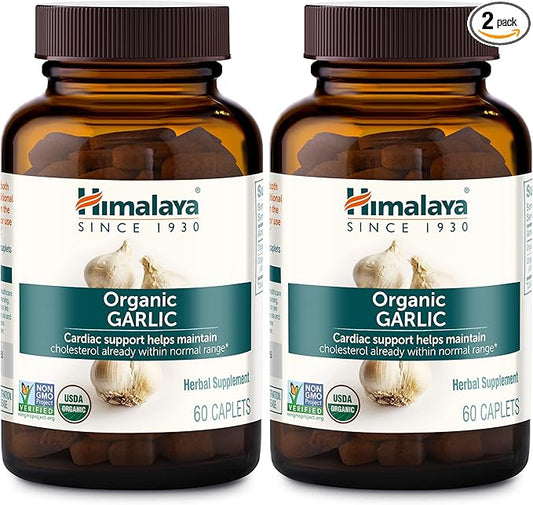 Himalaya Organic Garlic, For Lipid Metabolism and Immune Support, 1,400 mg, 60 Caplets, 1 Month Supply, 2 Pack