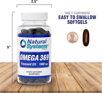 Omega 369 1000 mg 100 Softgels by Natural Systems - Triple Omega 3 6 9 Flax Seed Oil Supplements Capsules -with Essential Fatty Acids - Support Heart and Circulatory Health*
