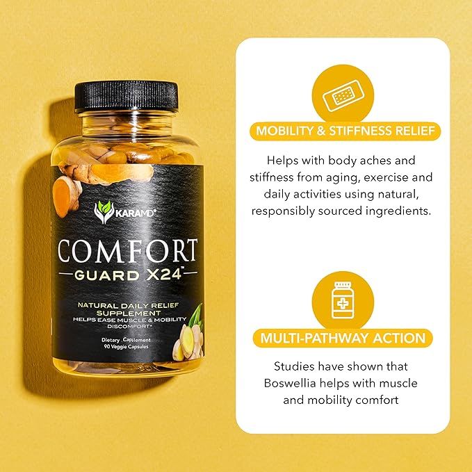 KaraMD Comfort Guard X24 | Joint & Movement Support Supplement | Turmeric Curcumin, Boswellia & Ginger | Ease Muscle Discomfort & Joint Stiffness | Non-GMO, Gluten Free & Vegan Friendly (90 Servings)