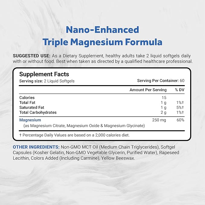Triple Magnesium Complex | Vegan Magnesium Glycinate, Citrate & Oxide 250mg | Easily Absorbed Magnesium Supplement for Stress, Muscle, Heart, Bone Support | 120 Veggie Softgels