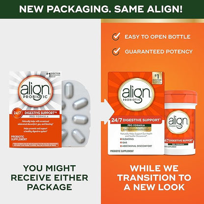 Align Probiotic, Pro Formula, Probiotics for Women and Men, Daily Probiotic Supplement, Helps Soothe Occasional Bloating & Gas*, #1 Doctor Recommended Brand‡, 30 Capsules (Packaging May Vary)