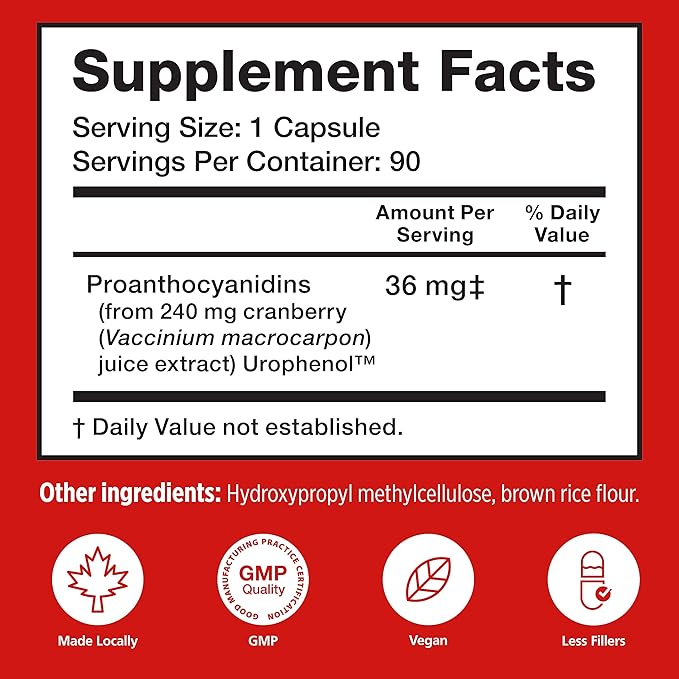 Utiva Cranberry PACs – Clinically Studied Ingredients 36mg PACs for UTI Avoidance - Supplement for Urinary Tract Health for Women and Men – Cranberry Extract Pills for Bladder Health, 90 Vegi Capsules