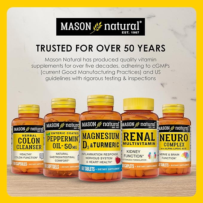 MASON NATURAL Mini Multi Vitamins, Vitamins A, C, D3, E, B1, B2, B3, B6, B12, Folate and Calcium for Overall Health, 300 Day Supply