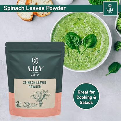 Lily of the Valley Spinach Powder - Green Superfood Powder for Juice, Smoothies, Soups, Baked Dishes & Recipes - Vegan & Gluten-Free - Packed in Resealable Pouch (16oz, 453g)