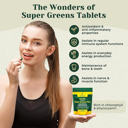 BIOGENESIS Australian Organic SuperGreens Plus Chlorella, Barley Grass, Wheat Grass, Marine Plant Minerals Australia, Tablets (200 mg) (1000 Count)