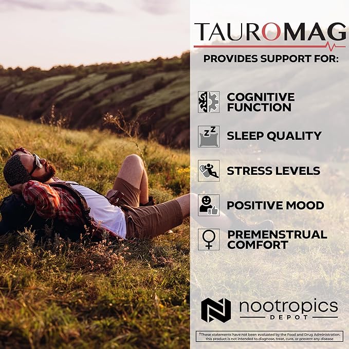 Nootropics Depot Tauromag Capsules | 800mg Magnesium N-Acetyl Taurinate | 30 Count