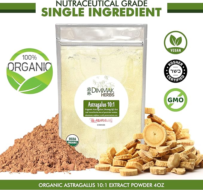 Organic Astragalus 10:1 Extract Powder | Huang Qi Concentrate Granules | Lab Tested, USDA Organic 4oz / 112g by Dimmak Herbs