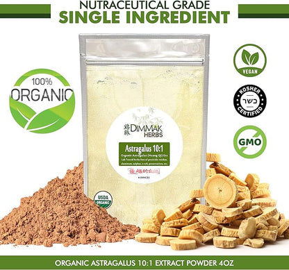 Organic Astragalus 10:1 Extract Powder | Huang Qi Concentrate Granules | Lab Tested, USDA Organic 4oz / 112g by Dimmak Herbs
