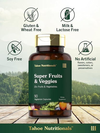 Tahoe Nutritionals Super Fruits and Veggies Capsules | 90 Count | Vegetarian, Non-GMO and Gluten Free Supplement