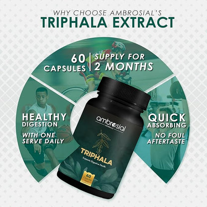 AMBROSIAL Triphala 500 Mg Organic Triphala Capsules Pack of 2-120 Capsules