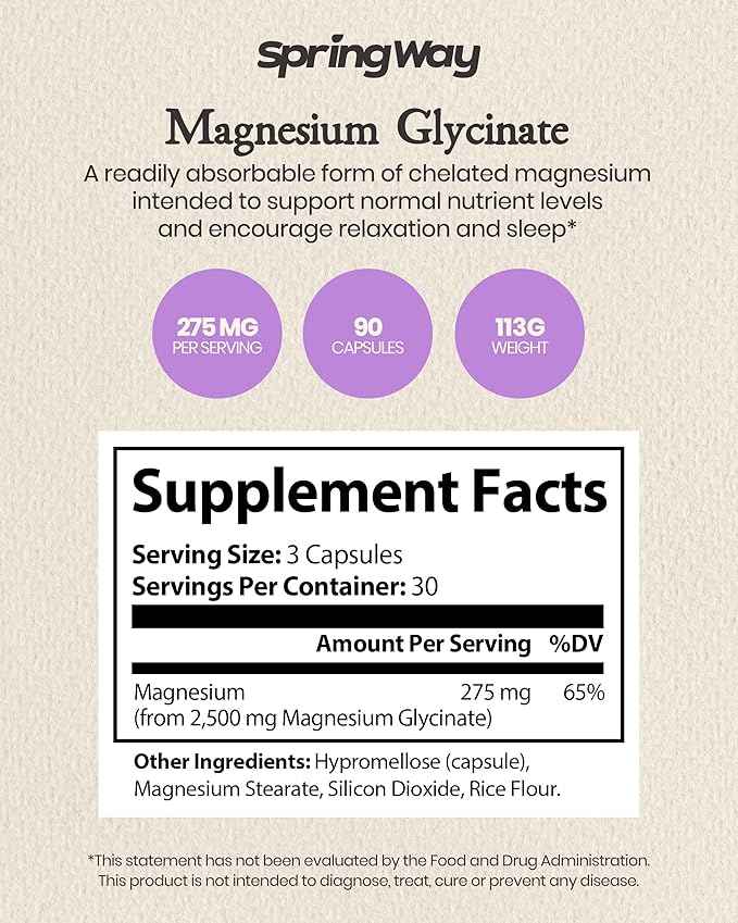 Magnesium Glycinate 2500mg | Highly Absorbable Magnesium for Nutrient Support | Highly Absorbable Glicinato de Magnesio | Vegan & Gluten-Free, 90 Capsules