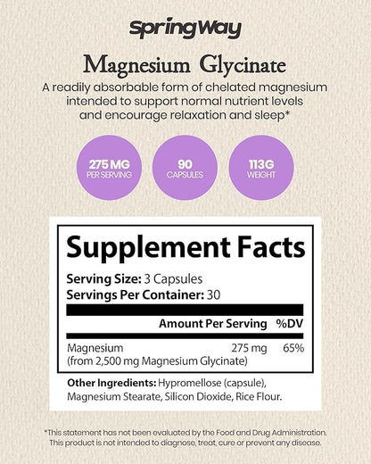 Magnesium Glycinate 2500mg | Highly Absorbable Magnesium for Nutrient Support | Highly Absorbable Glicinato de Magnesio | Vegan & Gluten-Free, 90 Capsules