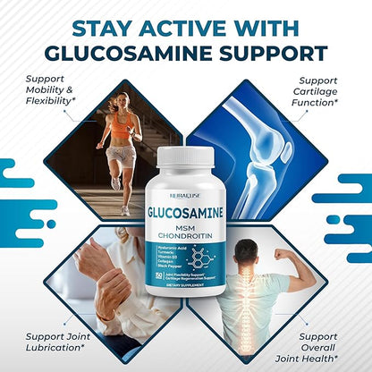 GLUCOSAMINE 9-in-1 Formula - with MSM Chondroitin Collagen Turmeric Hyaluronic Acid Vitamin D3 Non-GMO, Gluten-Free, Soy-Free