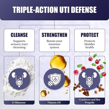 UroBliss Formula for Urinary Tract Support - D Mannose 1000mg Capsules with Cranberry Extract for Feminine Care and UTI-Health, 60 Capsules