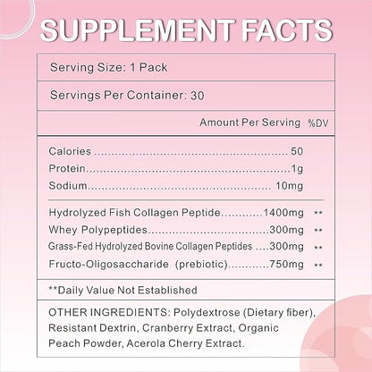Collagen Peptides Powder, with Prebiotics & Cranberry Extract -Hydrolyzed Collagen Peptides Support Hair, Skin, Nail, Bone & Digestive Health, Grass Fed, Non-GMO, for Women & Men