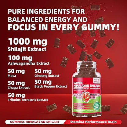 Pure Himalayan Shilajit Gummies for Men & Women - 100% Natural & Organic | 85+ Trace Minerals & Fulvic Acid | 60 Count | Individually Packaged