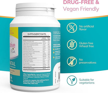 Conceive Plus Prenatal Vitamins for Women Supplement - Multivitamin With Folic Acid for Pregnancy Vegan, Choline, Iron - Pre Natal Vitamins DHA, Non GMO - Maternity Vitamin for Brain & Eye 60 Capsules
