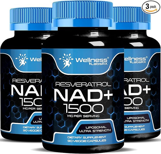 NAD Supplement, 1500mg - Liposomal NAD+ Supplement with Resveratrol, NAD Plus Boosting - Support Cellular Health, Stamina & Healthy Aging - Ultra Strength Capsules, USA Made - 3 Pack