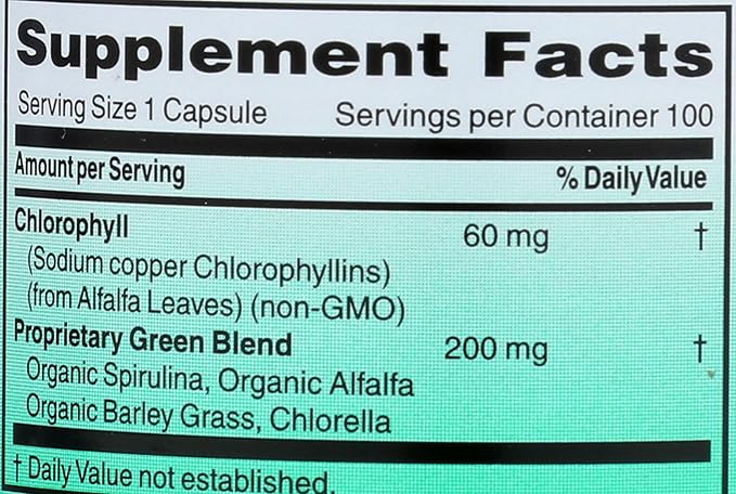 WORLD ORGANIC Chlorophyll 100 mg 60 Capsules, 0.02 Pound