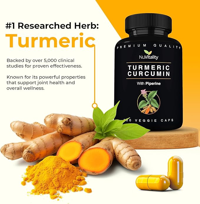 Turmeric Curcumin with Black Pepper Extract (Piperine) - 120 Veggie Tumeric Capsules - Premium 95% Standardized Curcuminoids - High Absorption & Potency - Joint Support Supplement