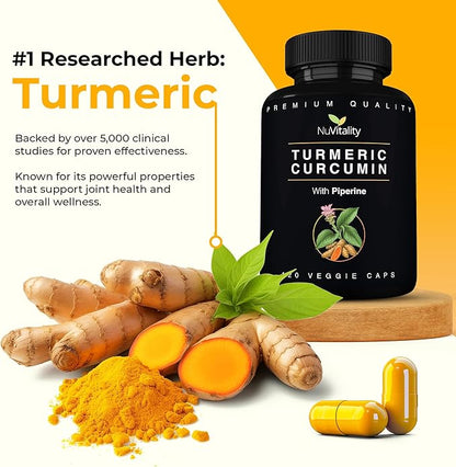 Turmeric Curcumin with Black Pepper Extract (Piperine) - 120 Veggie Tumeric Capsules - Premium 95% Standardized Curcuminoids - High Absorption & Potency - Joint Support Supplement