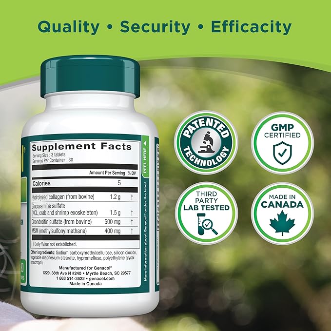 Genacol Optimum – Glucosamine, Chondroitin, MSM and Ultra-Hydrolyzed Collagen Tablets, Maintains Healthy Joints, Protects & Lubricate Cartilage, 90 Tablets (30-Day Supply)