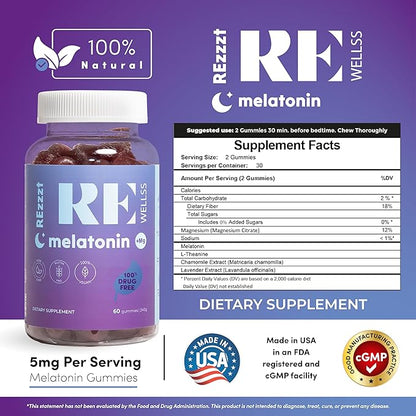 Melatonin Gummies | 5mg Melatonin Sleep Support Gummy for Adults | Fall Asleep Supplement for Health | Magnesium L-Theanine Chamomile | Gluten & Gelatin Free, Sugar Free Sleep Aid | 2 Pack
