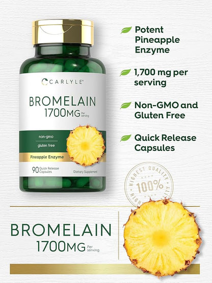 Carlyle Bromelain 1700 mg | 90 Capsules | Pineapple Enzyme Supplement | Non-GMO and Gluten Free