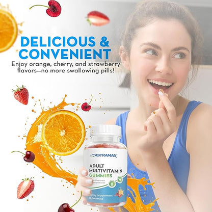 Adult Multivitamin Gummies – 90 Count | Orange, Cherry & Strawberry Flavors | Gluten Free, Vegetarian | Vitamins A, C, D, B12, Zinc | 45–90 Day Supply