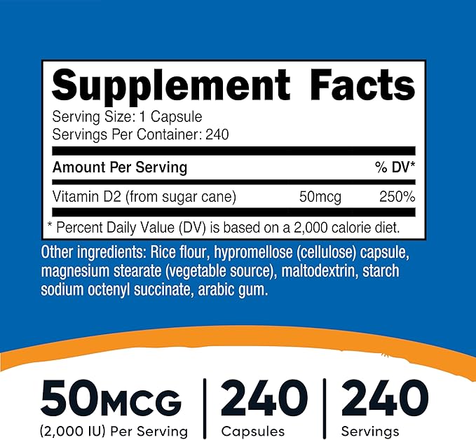 Nutricost Vitamin D2 Supplement (2000 IU) 240 Capsules - Vegan, Non-GMO, Gluten-Free, Third-Party Tested