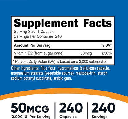 Nutricost Vitamin D2 Supplement (2000 IU) 240 Capsules - Vegan, Non-GMO, Gluten-Free, Third-Party Tested