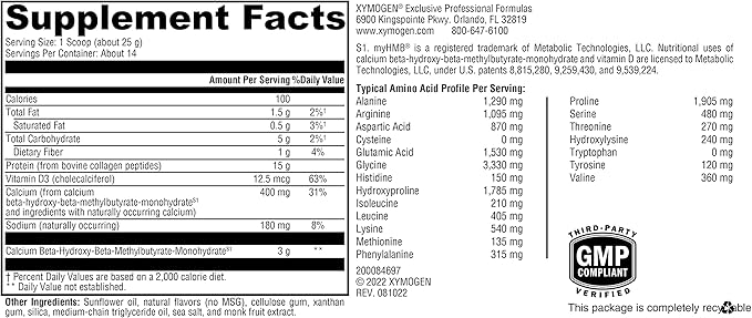 XYMOGEN FIT Food Collagen - Bovine Collagen Peptides Powder with HMB + Vitamin D3-15g Collagen Protein to Support Muscle Recovery & Collagen Production - Vanilla Flavor (12.35 oz)
